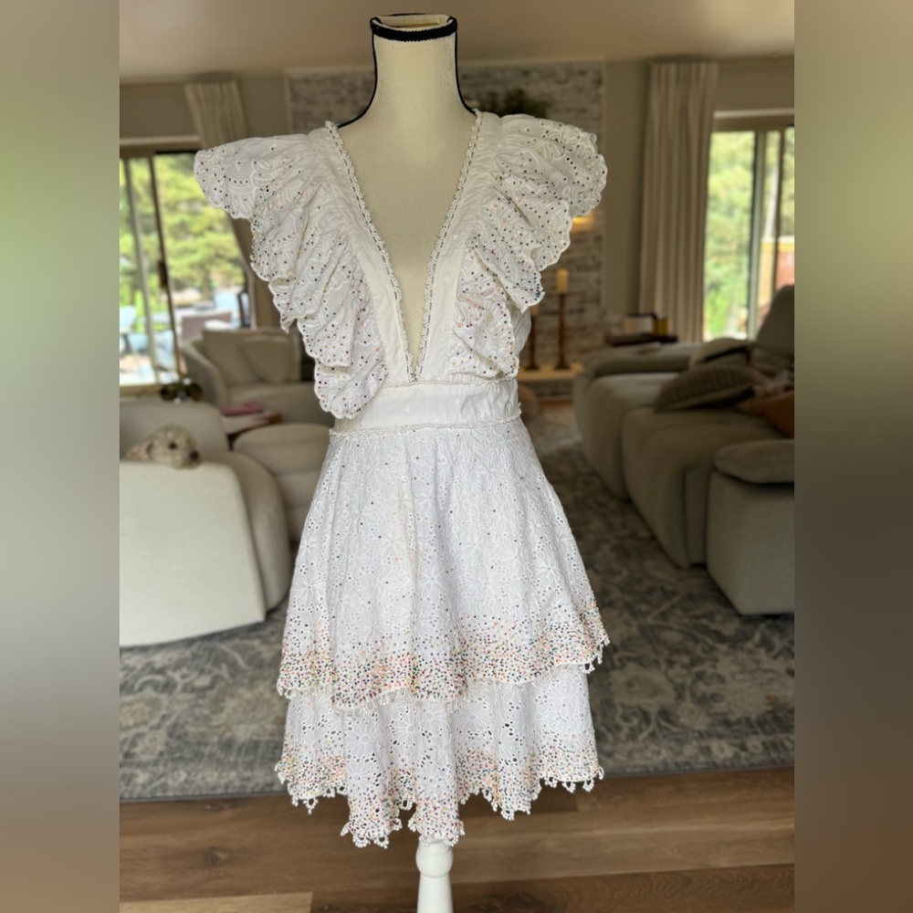 FARM RIO
Eyelet Beaded Mini Dress